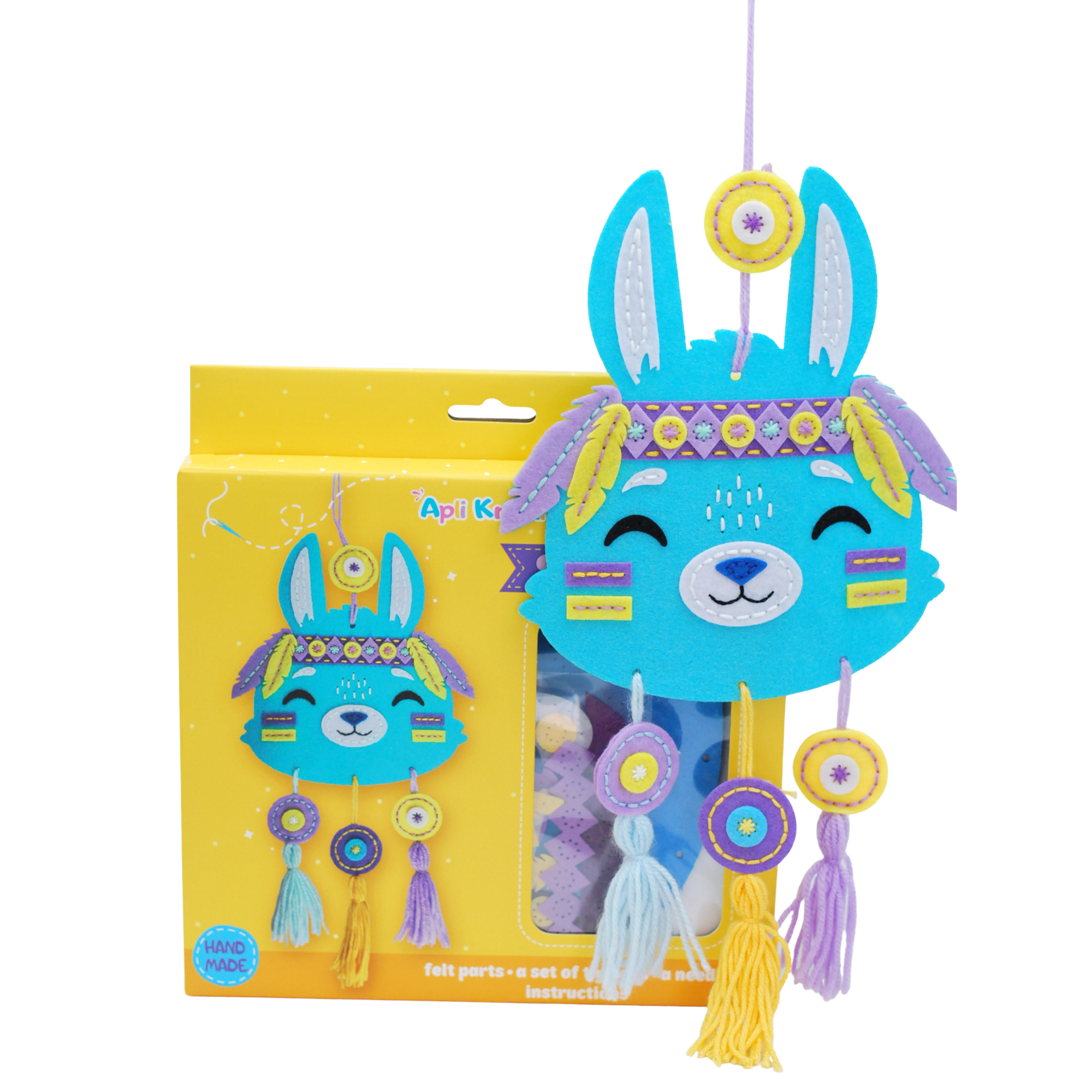 Fainotoys – Großhandel Bastelset – Kinder – APLI Krapli - APLI Krapli Filzwandfahne Nähset Hase Vorgefertigter Filz Faden & Sichere Nadel Ab 6 Jahren0