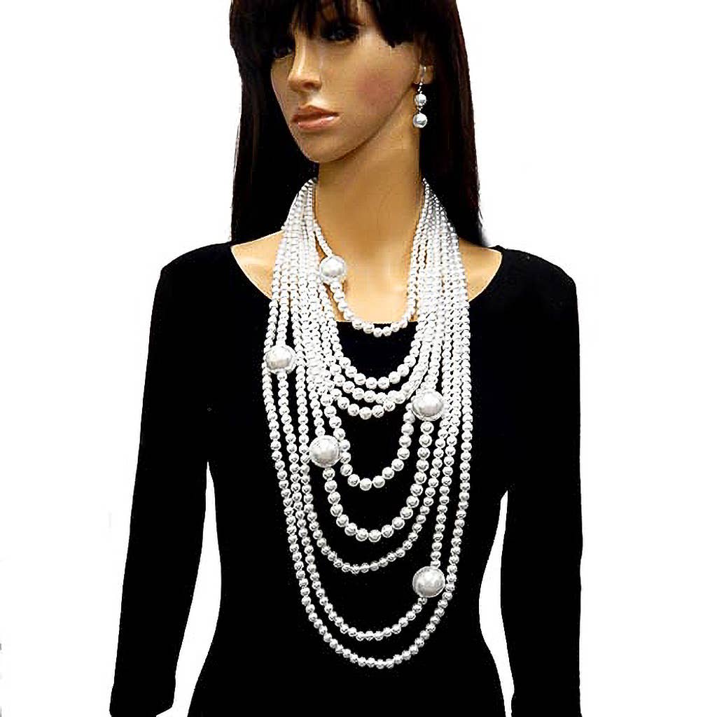 Diacly - Wholesale Jewelry Set - Multi Layered BIB Bold Pears Statement Necklace Set2