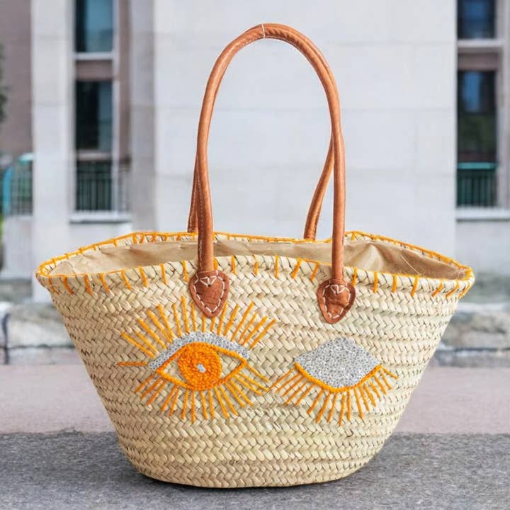 French Market Basket with Leather | Beach Bag, Shopping Tote for wholesale by DarKech