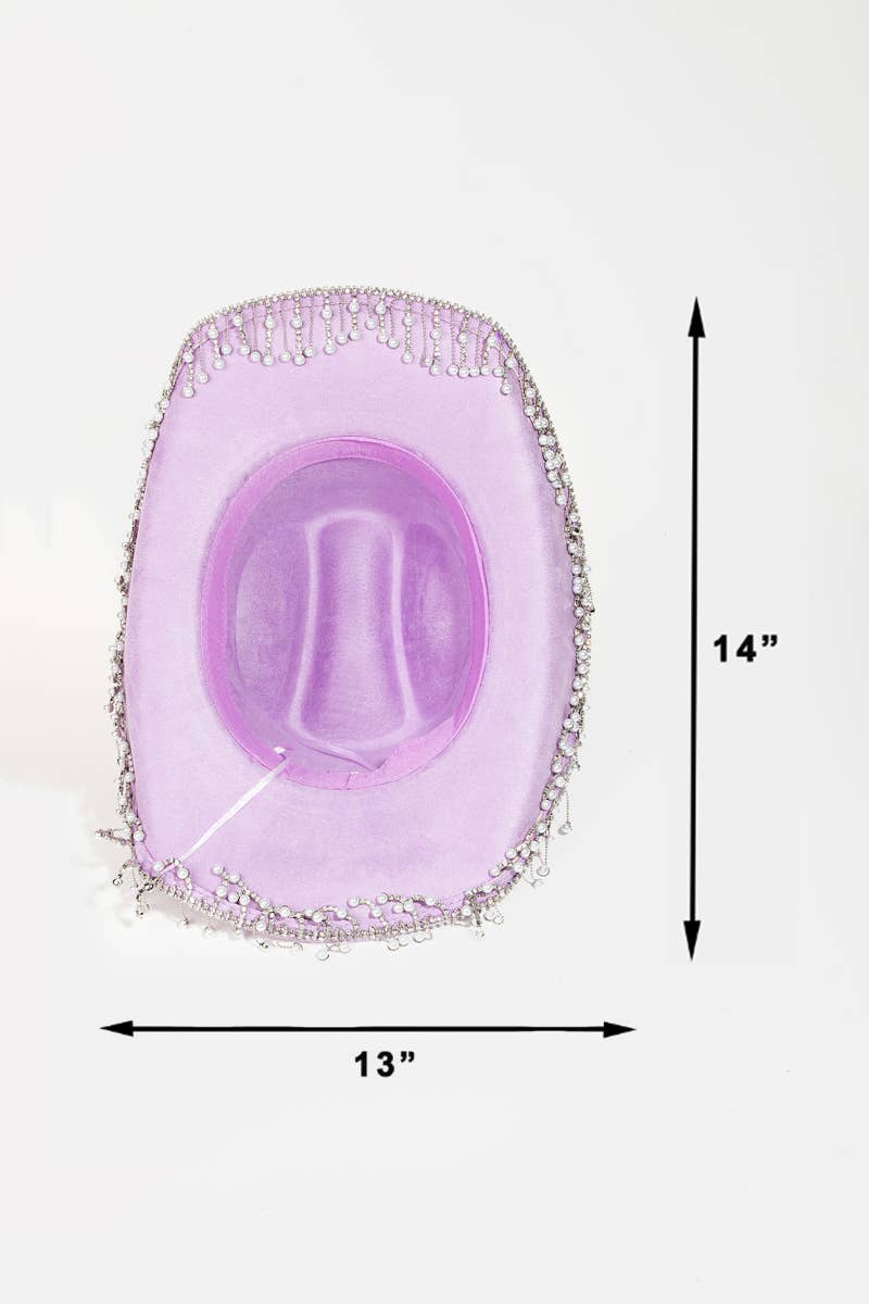 Collections by Fame Accessories – wholesale Cowboyhatt - Dam – Pärlhatt med strassfrans i västerländsk cowboystil7