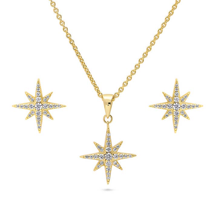 BERRICLE Sterling Silver North Star CZ Necklace and Earrings for wholesale by BERRICLE
