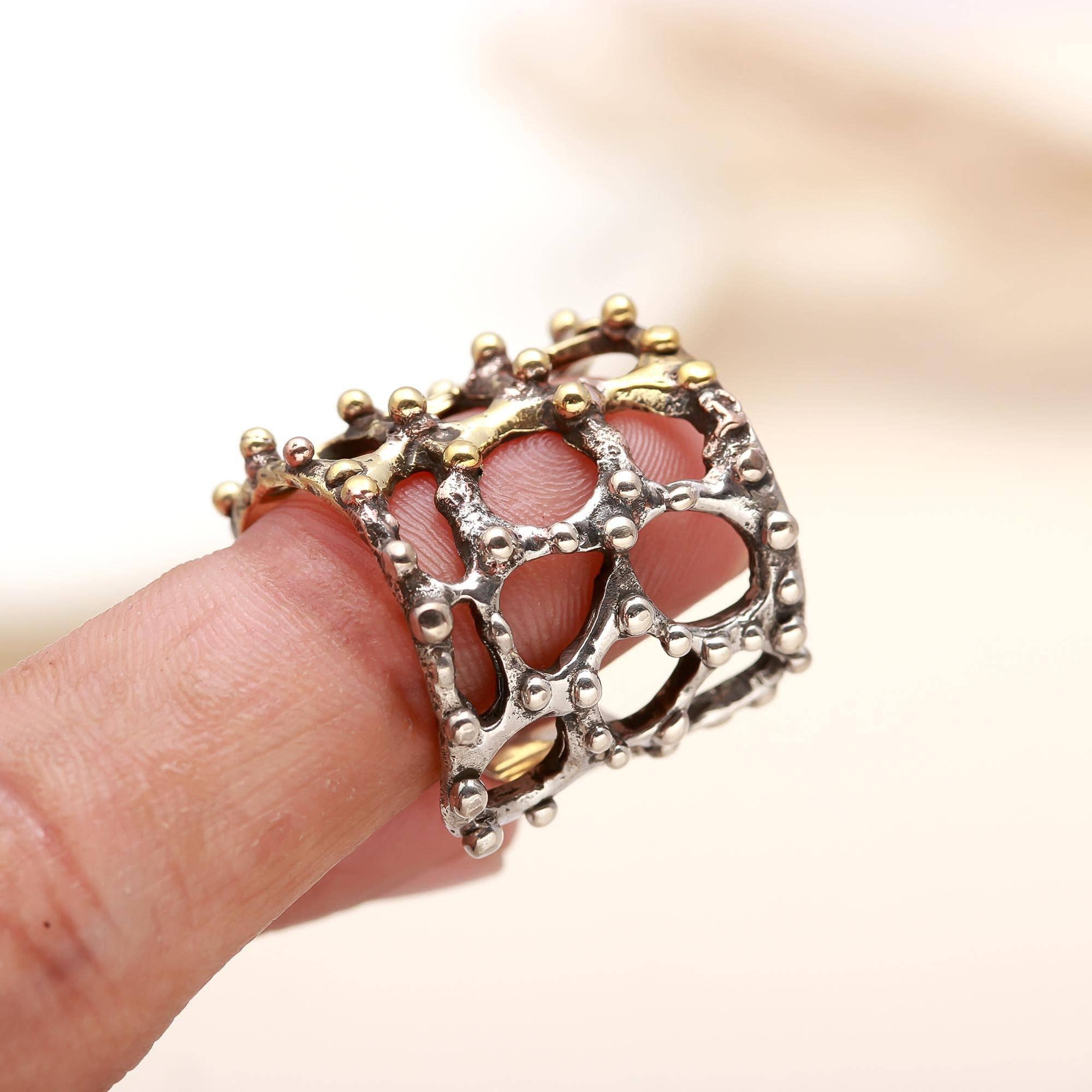 AG 925 JEWELLERY - Wholesale Cocktail/Statement Ring - 925 Silver Dual Tone Textured Ring1