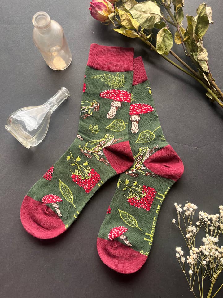 House of Hex - Wholesale Socks - Women's - Forest Dweller Socks | witch | cottagecore | frog Mushr