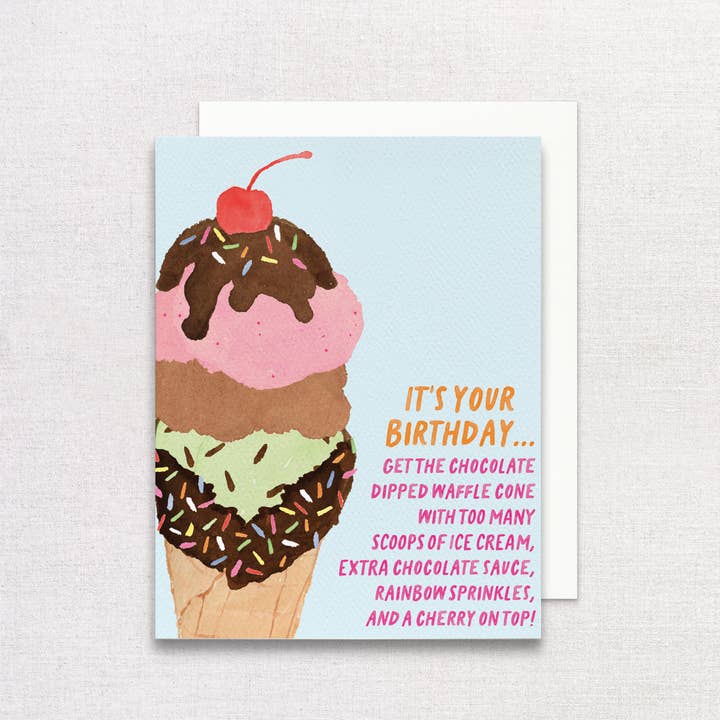 Gert & Co - Wholesale Birthday Card - Treat Yourself Birthday Card | Ice Cream Cone Birthday Card