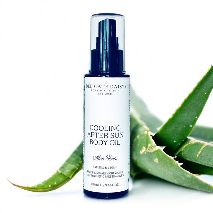 Cooling After Sun Body Oil Infused with Pure Aloe Vera for wholesale by Delicate Daisys Botanical Beauty