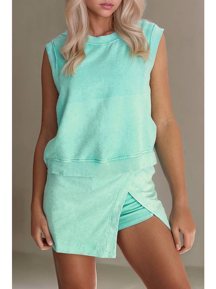 LA Society - Wholesale Top & Skirt Set - Women's - Mineral-Wash Tank Top and Lined Split Skirt 2-Piece Set