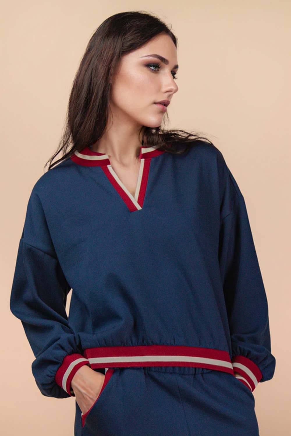 VERY J – wholesale Lounge set – Women's – NT12382SET-Color Block Band Detail Comfy Knit Top & Pants Set10