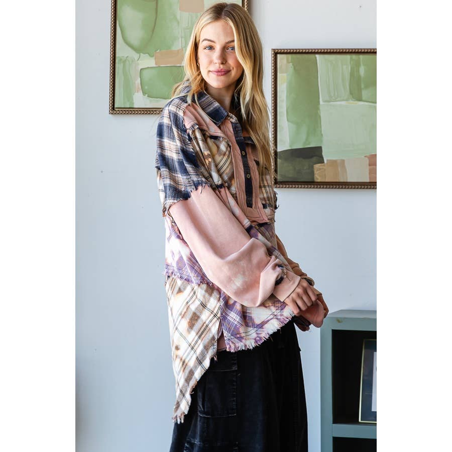 Oli&Hali - Wholesale Shirt - Women's - BLEACH DETAIL BUTTON PLACKET MIX MEDIA SHIRT8