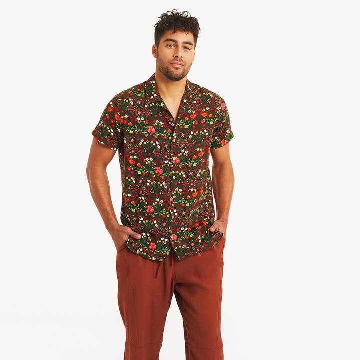 camisa de hombre estampada estilo boho de media manga para venta al por mayor de Los Banditos