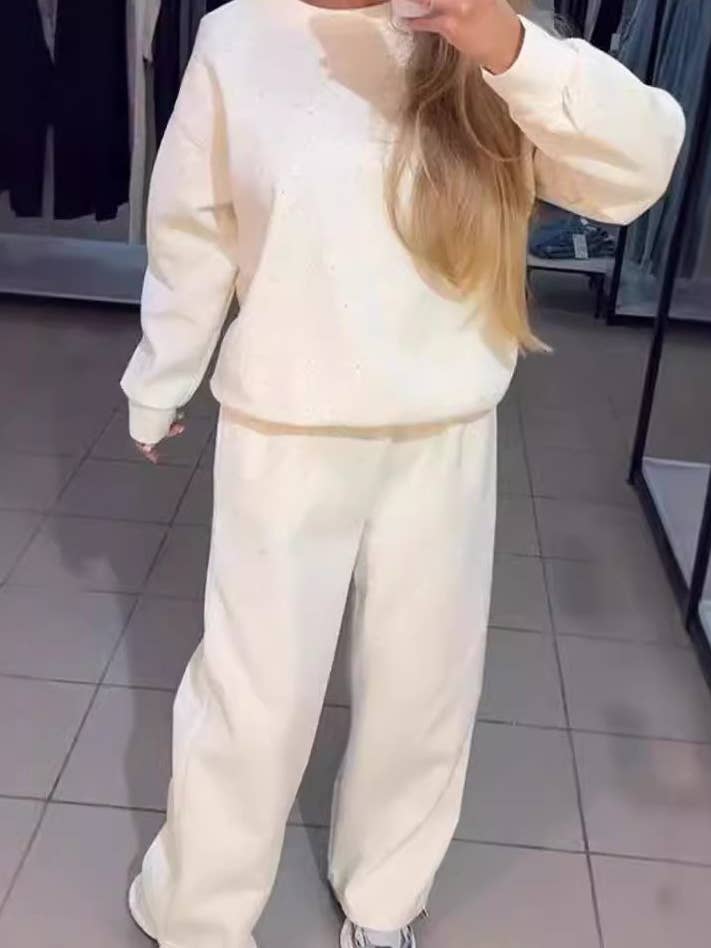 Rosa Clothing - Wholesale Top & Pant Set (NOT Loungewear) - Women's - Allover Rhinestone sweatshirt wide leg Leisure set6