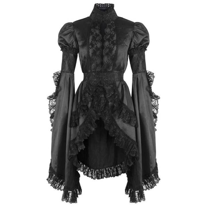 Veste à volants en satin noir et dentelle pour la vente par Daisy Corsets