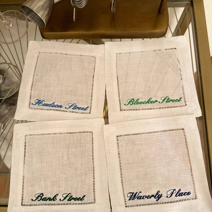 Winston & Waverly – wholesale Dinner & cloth napkin – West Village Streets Embroidered Cocktail Napkins (Waverly Font)