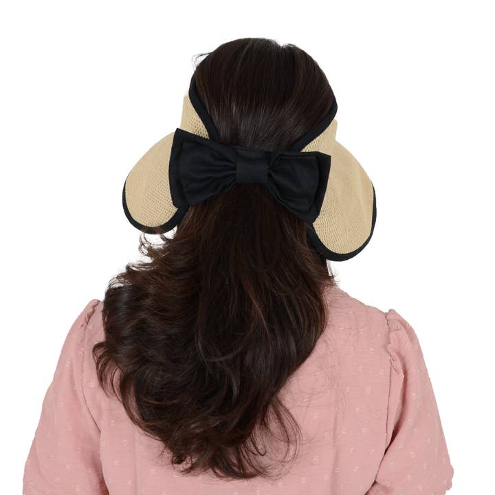 AK Brand - Wholesale Visor – Women's - Women Roll-Up Straw Sun Visor with Bow Detail Adjustable Hat9
