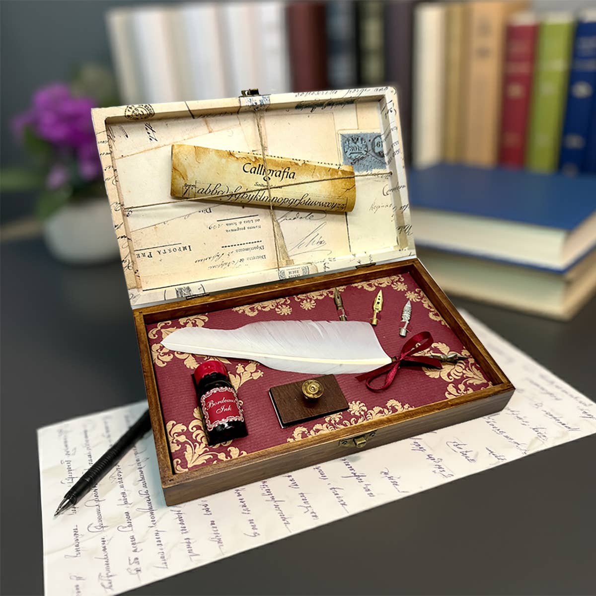 Freund Mayer & Co. - Wholesale Pen - Calligraphy Feather Dip Pen Set in wooden box0