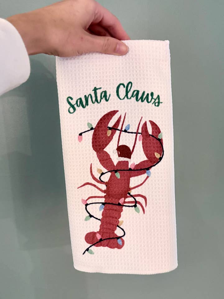Torchon de cuisine Santa Claws pour la vente par Becca Scott Design