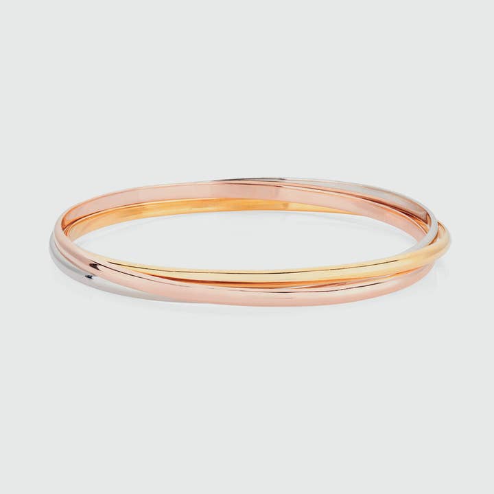 Knightsbridge Three Colour Gold Vermeil Russian Wedding Bangle for wholesale by Auree Jewellery