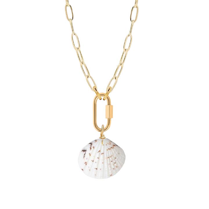 Mint + Sky - Wholesale Pendant/Charm Necklace - Paperclip Chain Shell Necklace