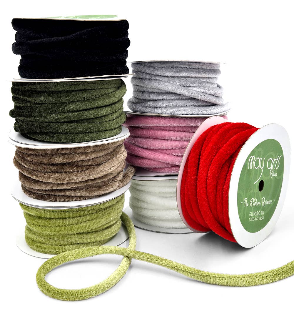 May Arts Ribbon - Wholesale Ribbon - Gift Wrapping - 1/4" Pink Velvet Piping1