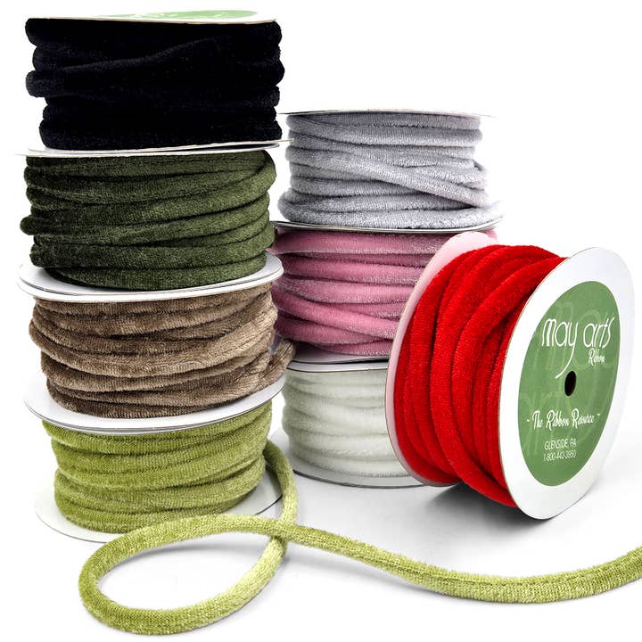 May Arts Ribbon - Wholesale Ribbon - Gift Wrapping - 1/4" Pink Velvet Piping1