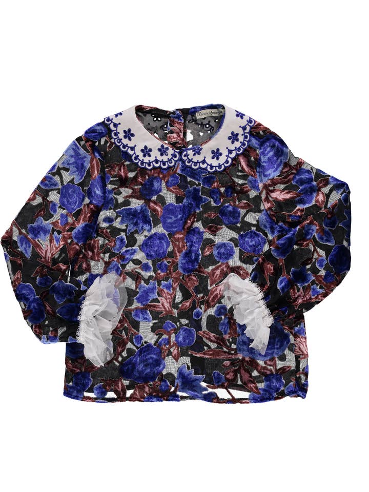 PS23W006009 Blue floral blouse with embroidery for wholesale by Piccola Speranza