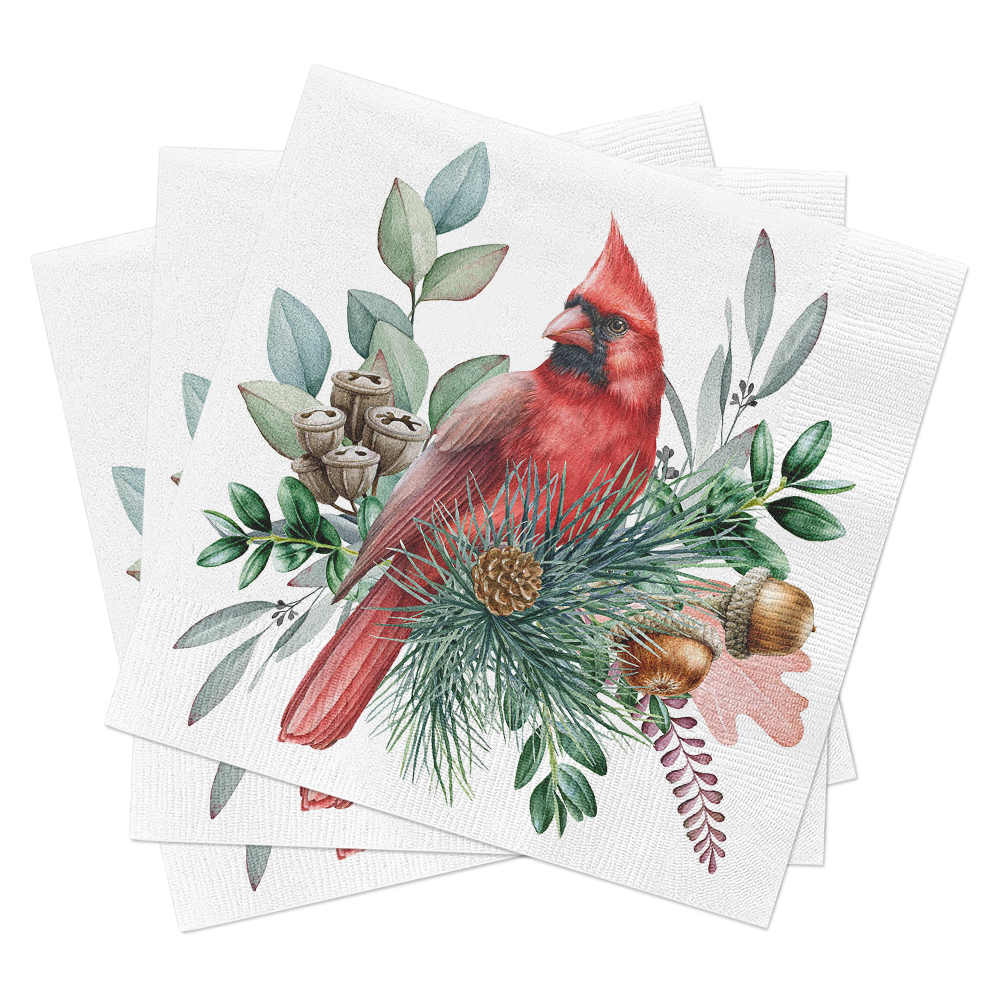 European Excellency - Wholesale Disposable Napkin - Red Cardinal Cocktail Napkins - Christmas Napkins3