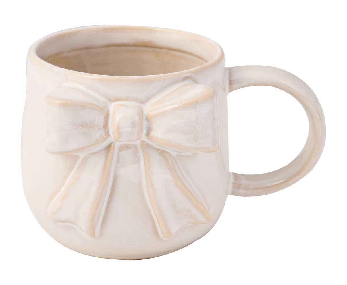 Sophistiplate - Wholesale Coffee mug - Ceramic White Bow Side Mug, 16oz