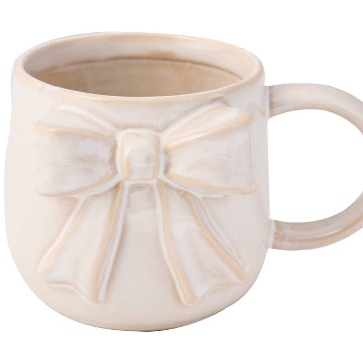 Sophistiplate - Wholesale Coffee Mug - Ceramic White Bow Side Mug, 16oz0
