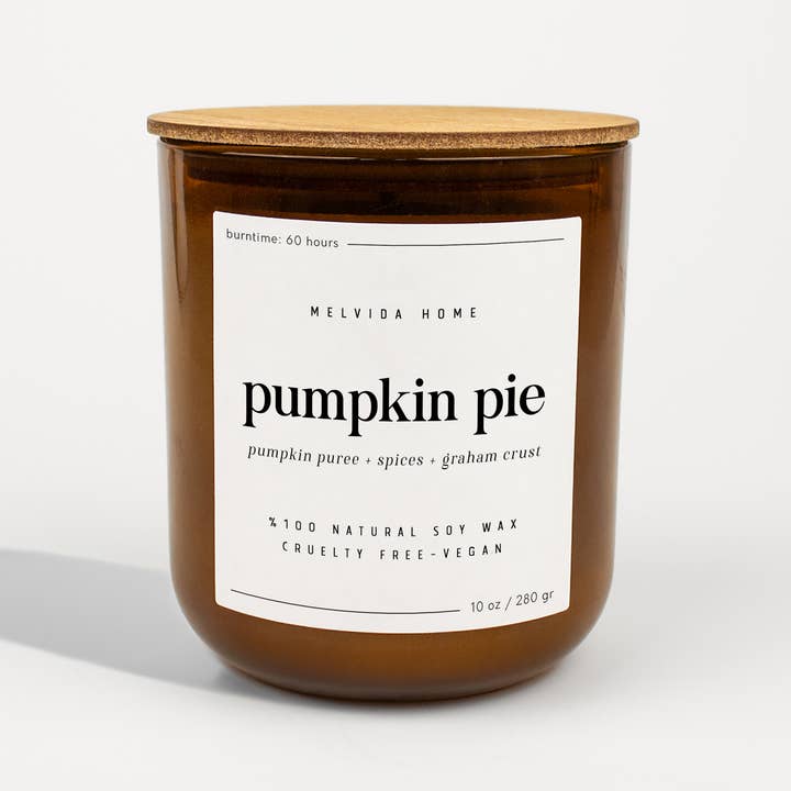 Melvida Home - Wholesale Jar/filled candle - Pumpkin Pie - 10 oz Amber Glass Soy Candle - Home Decor Gift3