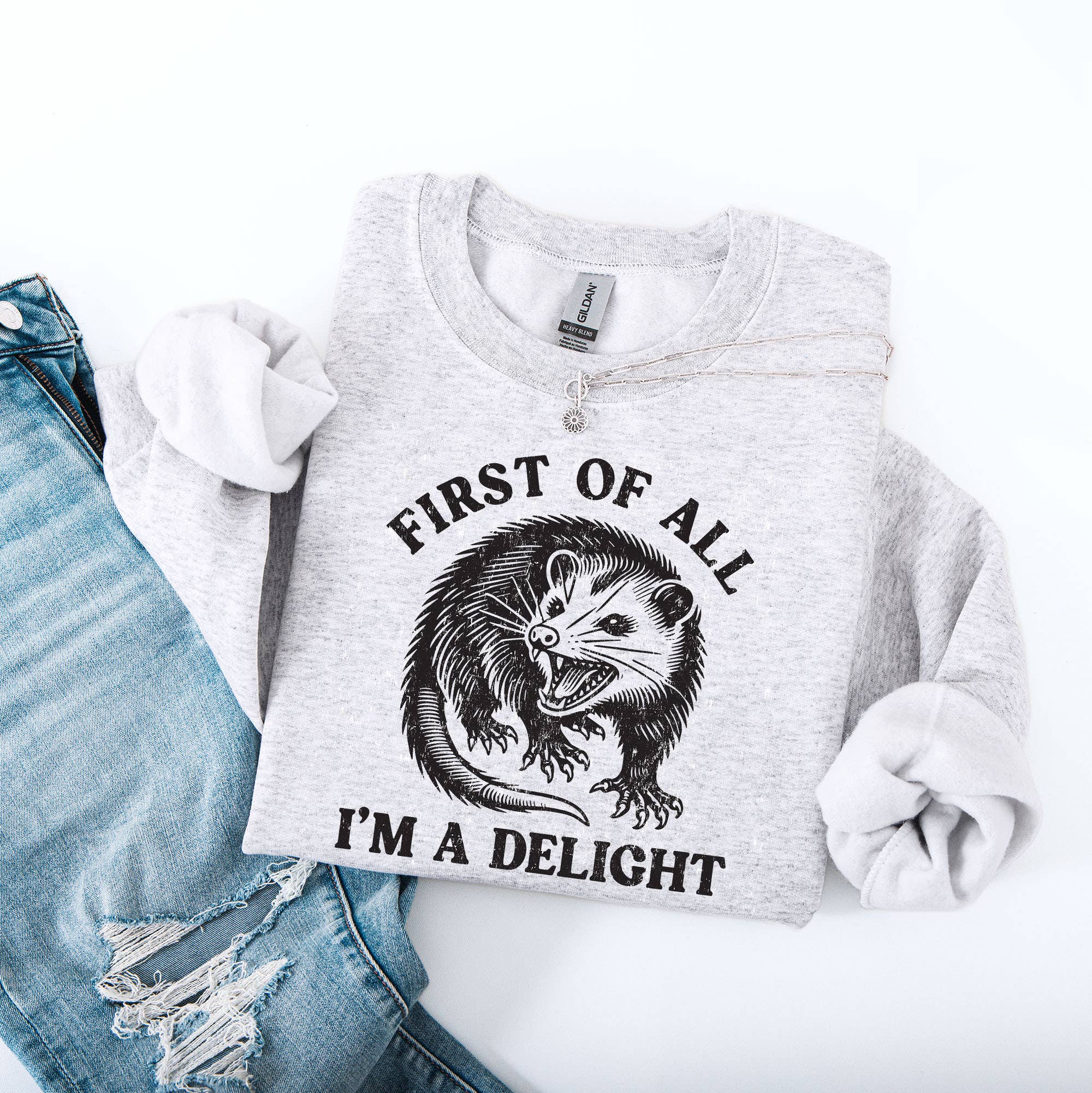 Mugsby - Wholesale Graphic Sweatshirt - Women's - First of All I'm a Delight Sweatshirt, Funny Crewneck2