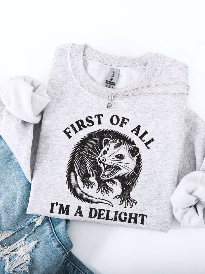Mugsby - Wholesale Graphic Sweatshirt - Women's - First of All I'm a Delight Sweatshirt, Funny Crewneck2