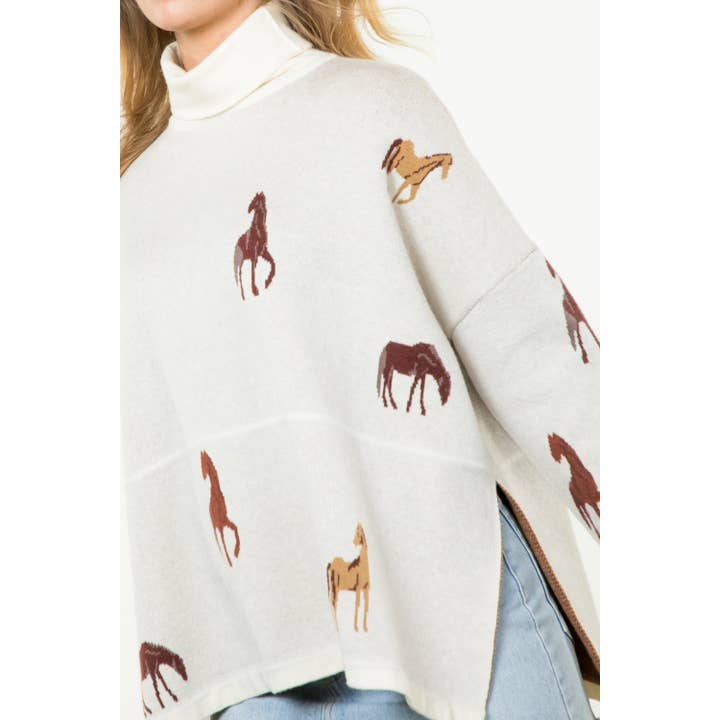 THML - Wholesale Knit Sweater - Women's - Turtleneck Horse Print Sweater