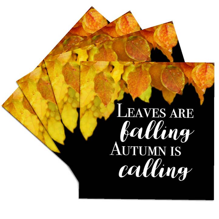 3dRose - Wholesale Coasters - 3dRose, Leaves are falling Autumn is calling White letters on black background, Coaster