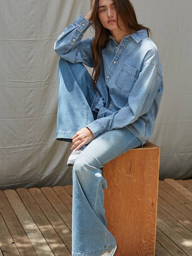 L9120 | Woven Cotton Chambray Denim Button-Down Shirt for wholesale by By Together