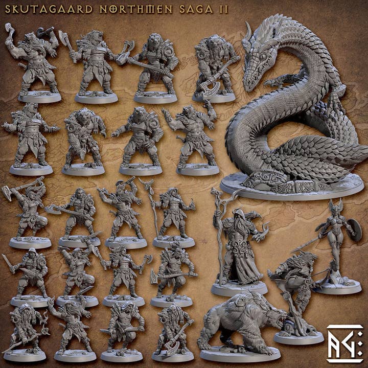 25 Viking Dnd Mini Set 2 - Artisan Guild | Male | Female | Norse | Fighter | Viking | Druid | Wizard | Pathfinder | Wargaming | 28mm 32mm for wholesale by The Beaver and Broadsword