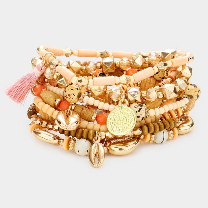 CT Beaded | Wood Bracelets | Multi Stackable Charm | 3184 for wholesale by Curated Trinkets