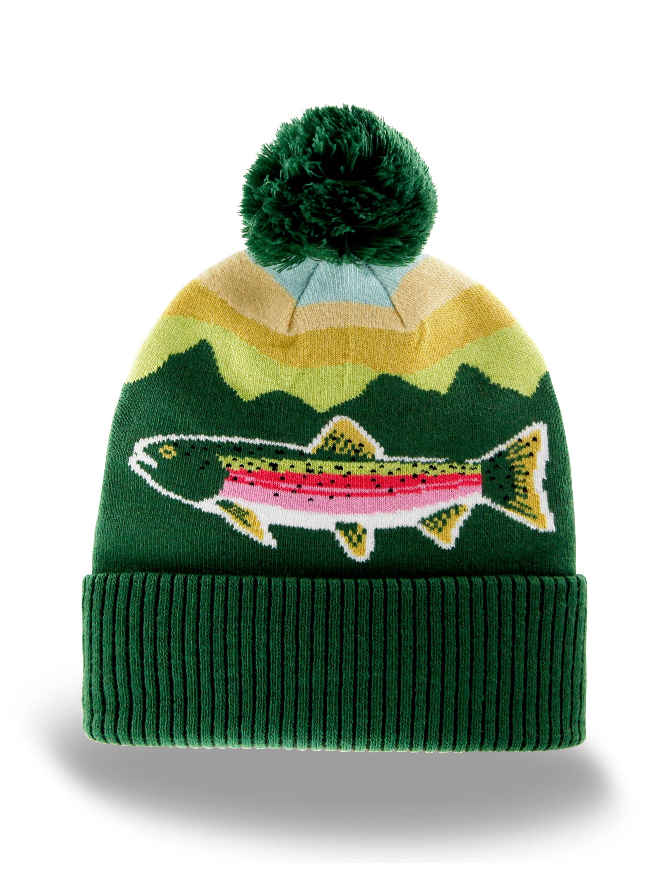 Northern Icons Creations INC – wholesale Beanie – Unisex – Rainbow Trout Knit Beanie Hat with Pom | Outdoor Fishing Mountain Winter Ribbed Cuffed Cap3