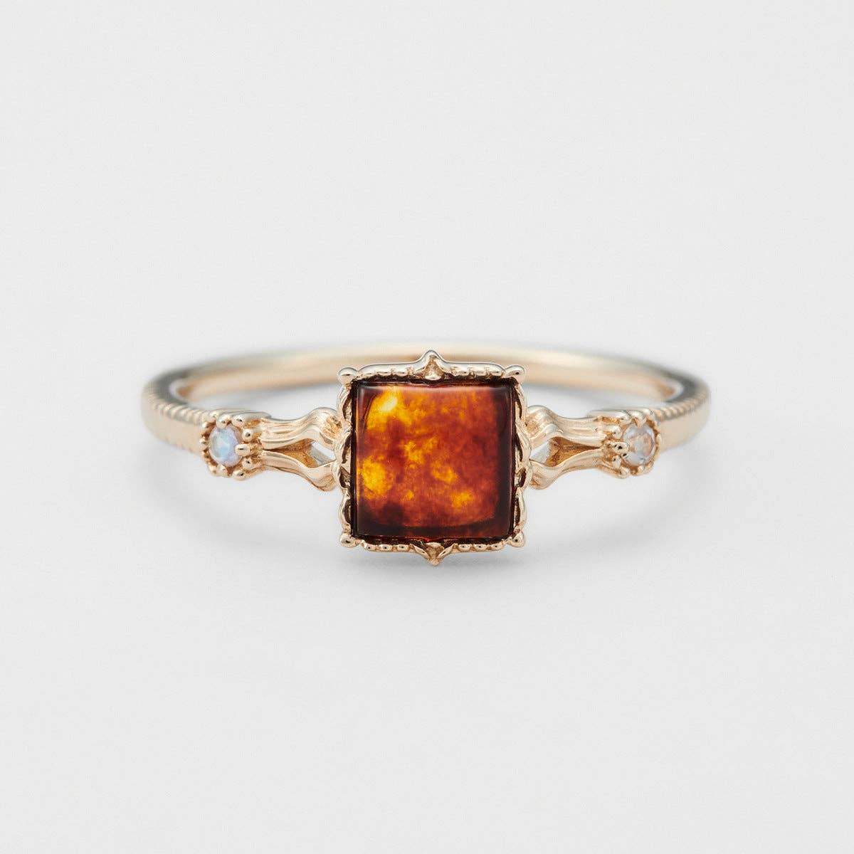 Perimade & Co. LLC - Wholesale Band/Stacked Ring - Vintage Gold Square Amber Statement Ring in Solid Copper