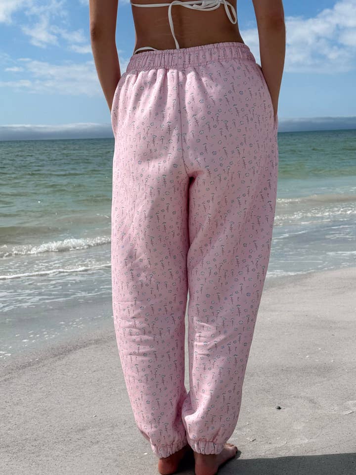 Light Pink Ditsy Blue Floral Joggers for wholesale on Faire