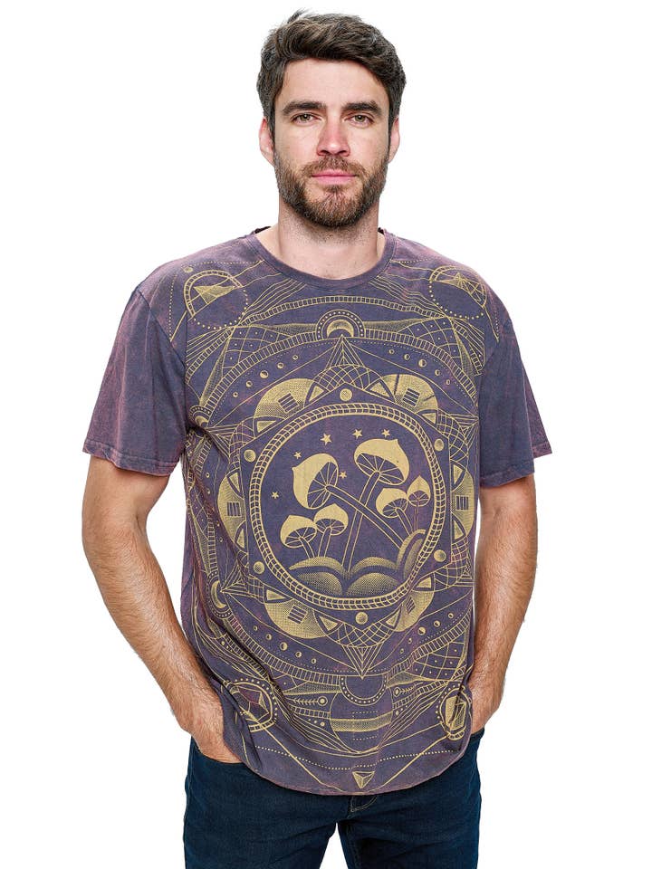 Yak & Yeti - Wholesale Screen Printed T-Shirt - Men's - Men's T-Shirt Sacred Geometry Mushrooms1