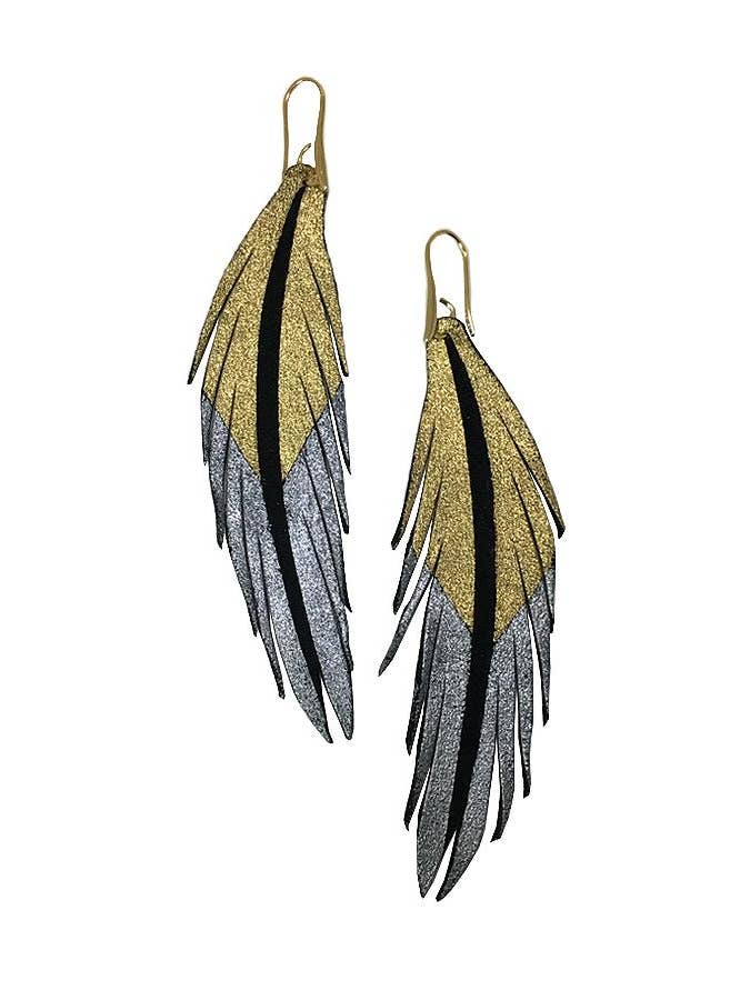 Short Feather Leather Earrings - Gold Silver Painted for wholesale by The Supply Society