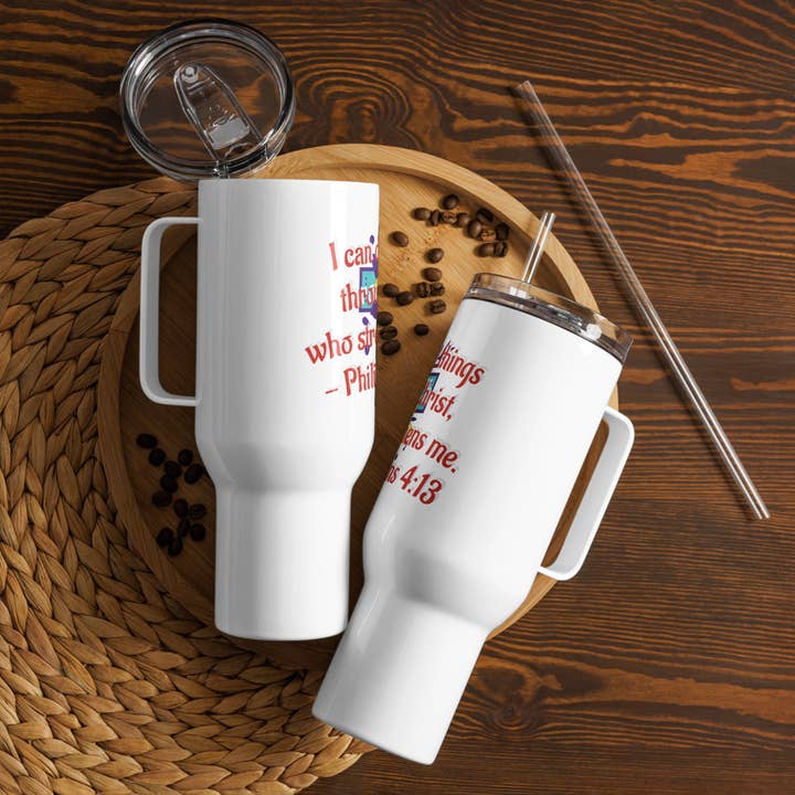 Travel mug with a handle for wholesale by Grow Your Faith