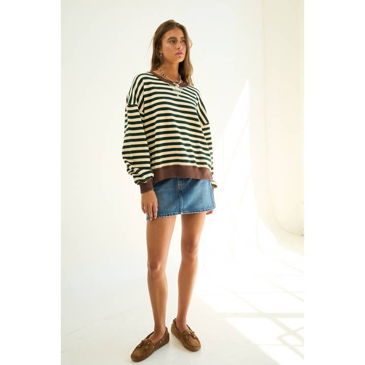 The GREii - Wholesale Sweatshirt - Women's - Retro Stripe Colorblock Pullover Sweatshirt13