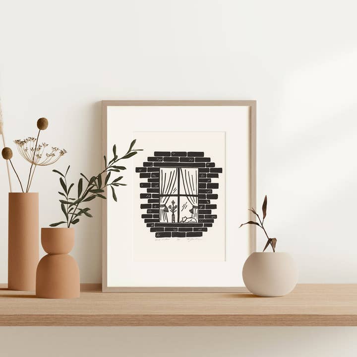 Brick Window Block Print for wholesale by Coxswain Press