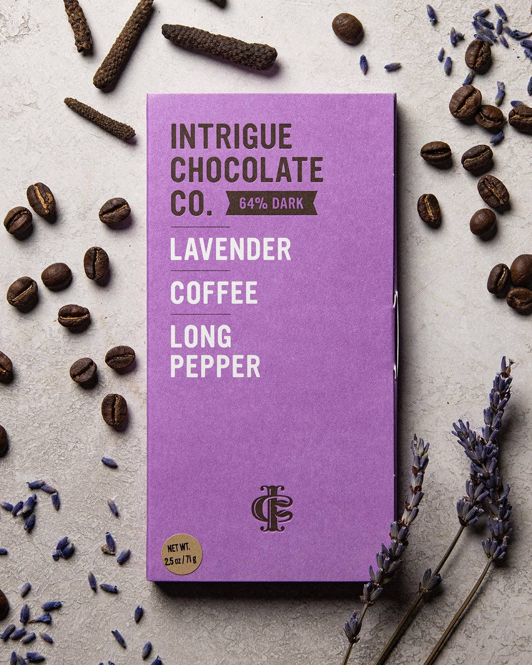 Intrigue Chocolate Co. - Wholesale Chocolate Bar - Lavender, Coffee, Long Pepper Bar0