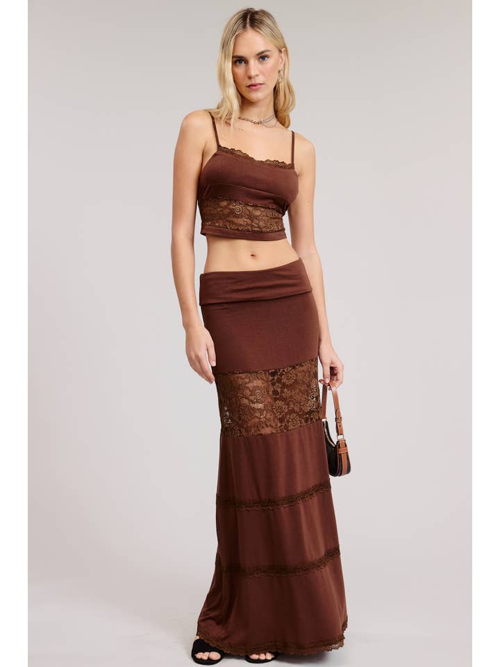 Mimosa - Wholesale Top & Skirt Set - Women's - Lace Contrast Cami and Fold over Maxi Skirt Set12