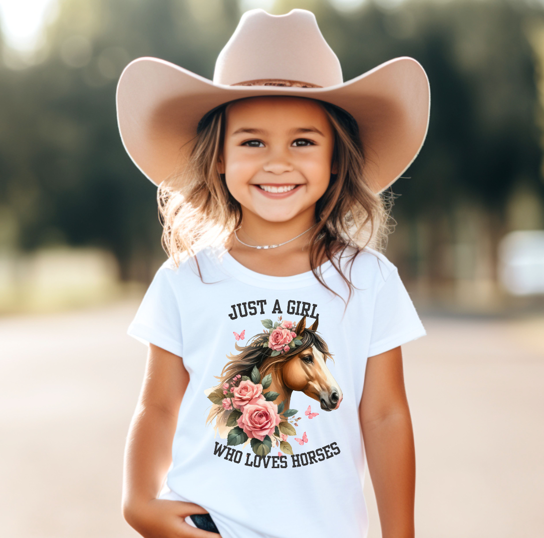 AvaryMaeInspirations – Engroshandel T-shirt med serigrafitryk – til børn – Bare en pige, der elsker heste, Western Rodeo piger T-shirt3