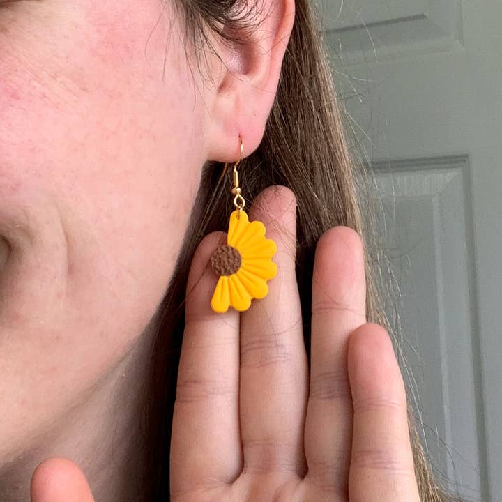 Sundried Peach - Wholesale Dangle Earrings - Half Sunflower Dangles