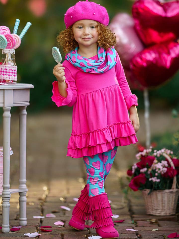 Mia Belle Girls • Wholesale - Wholesale Top & Leggings Set - Kids - Precious Hearts Tunic, Scarf & Legging Set5