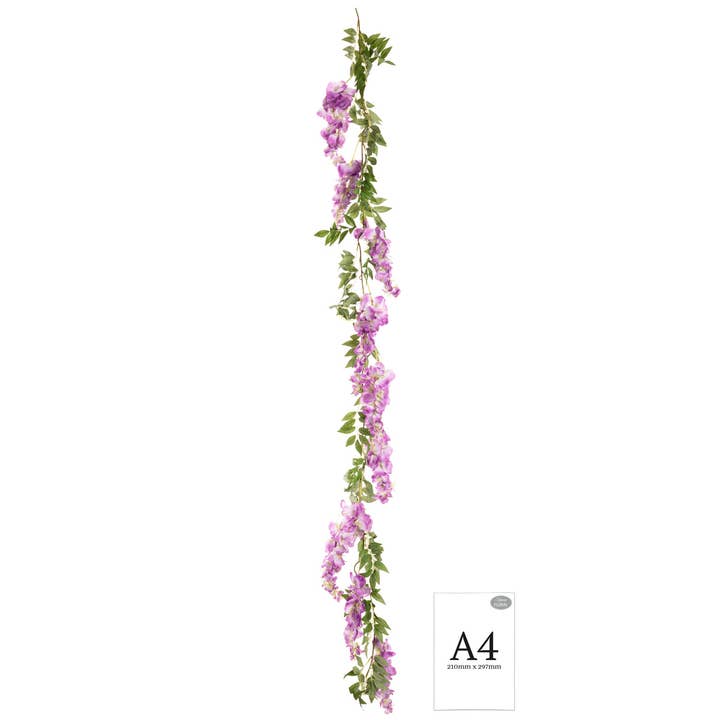 Eleganza Floral - Wholesale Artificial flowers - Wisteria Garland 1.8m 3 Large 6 Small 34 Leaves Purple1