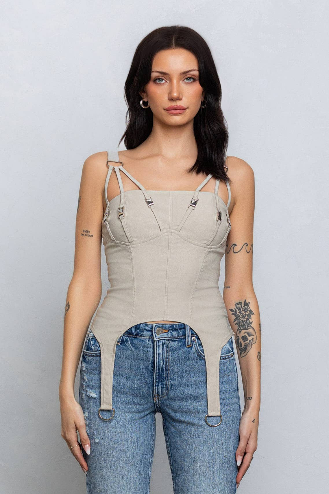 No Vacancy - Venta al por mayor Blusa - Mujer - Top corto de tejido elástico con detalle de minihebilla